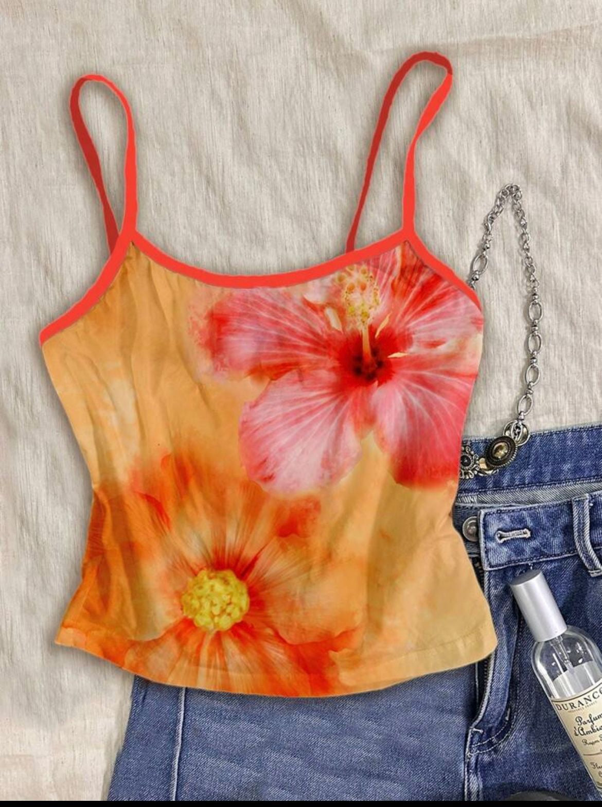 Top de tirantes de flor hawaiana