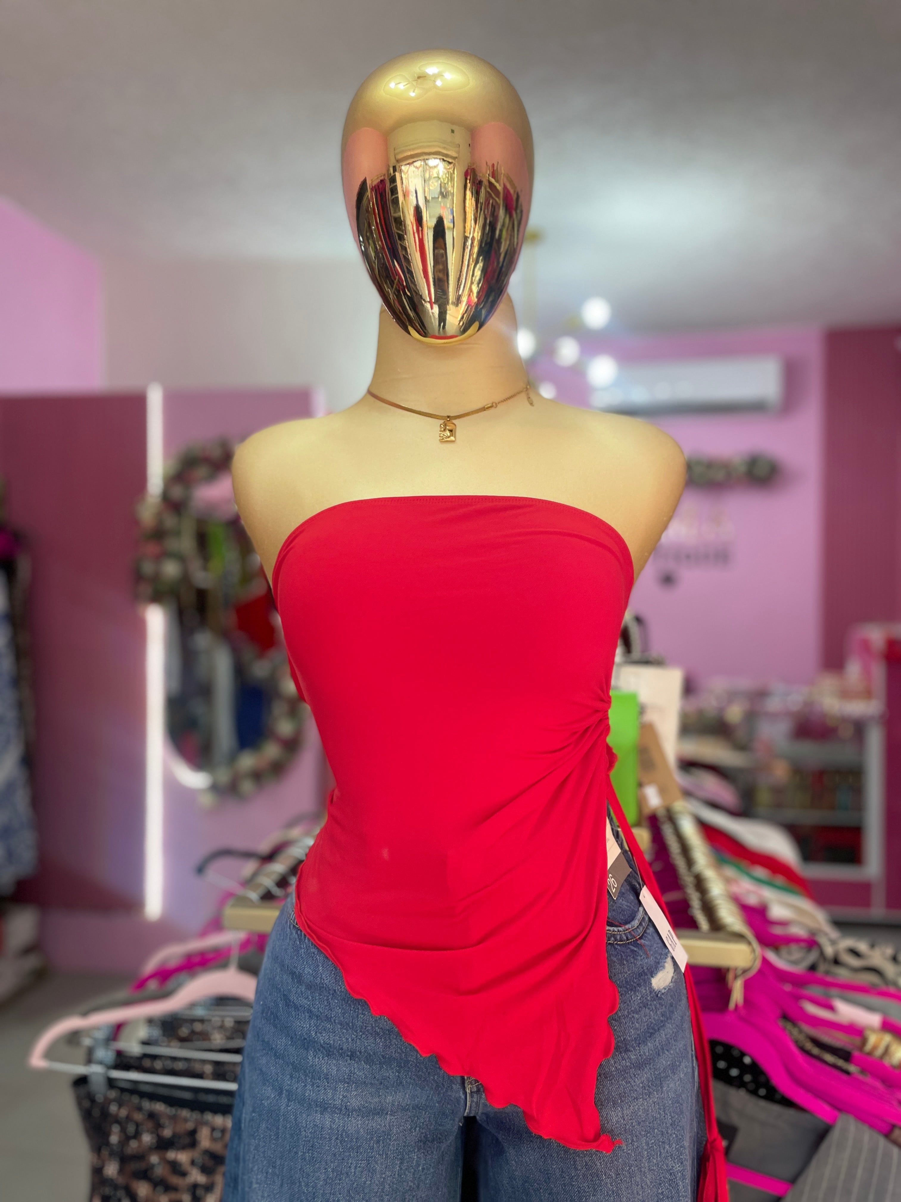 Top strapless con recogido