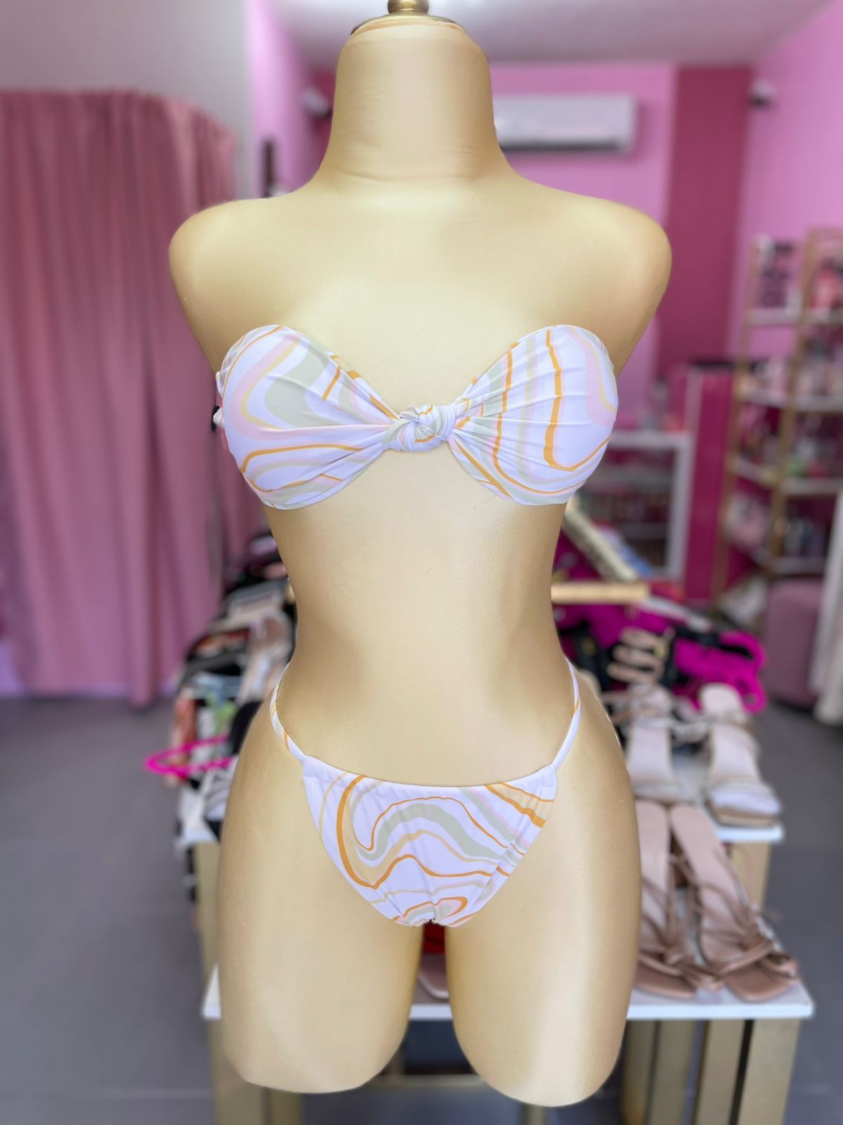 Traje de baño 2 piezas blanco y naranja