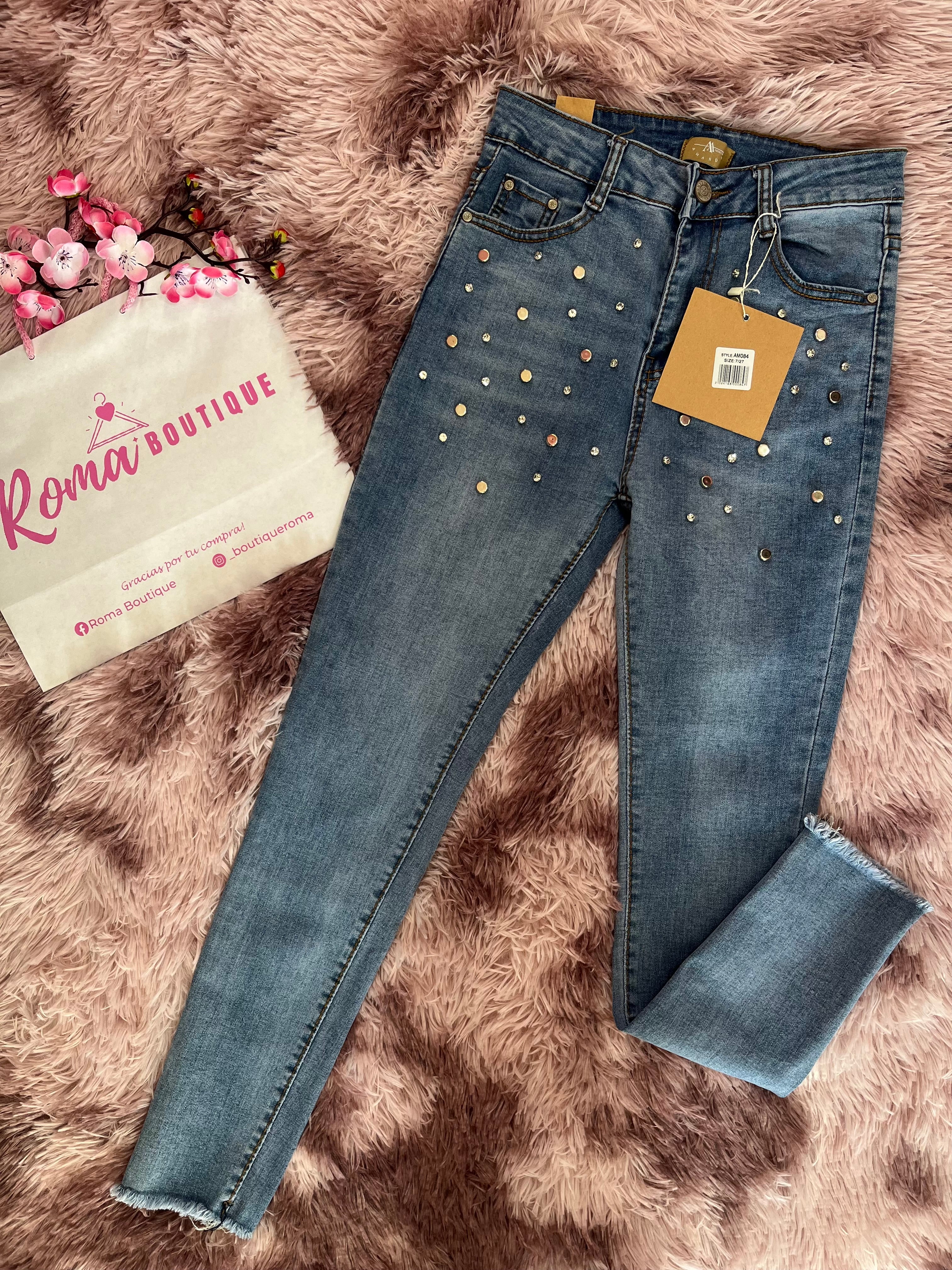 Jeans skinny con piedras