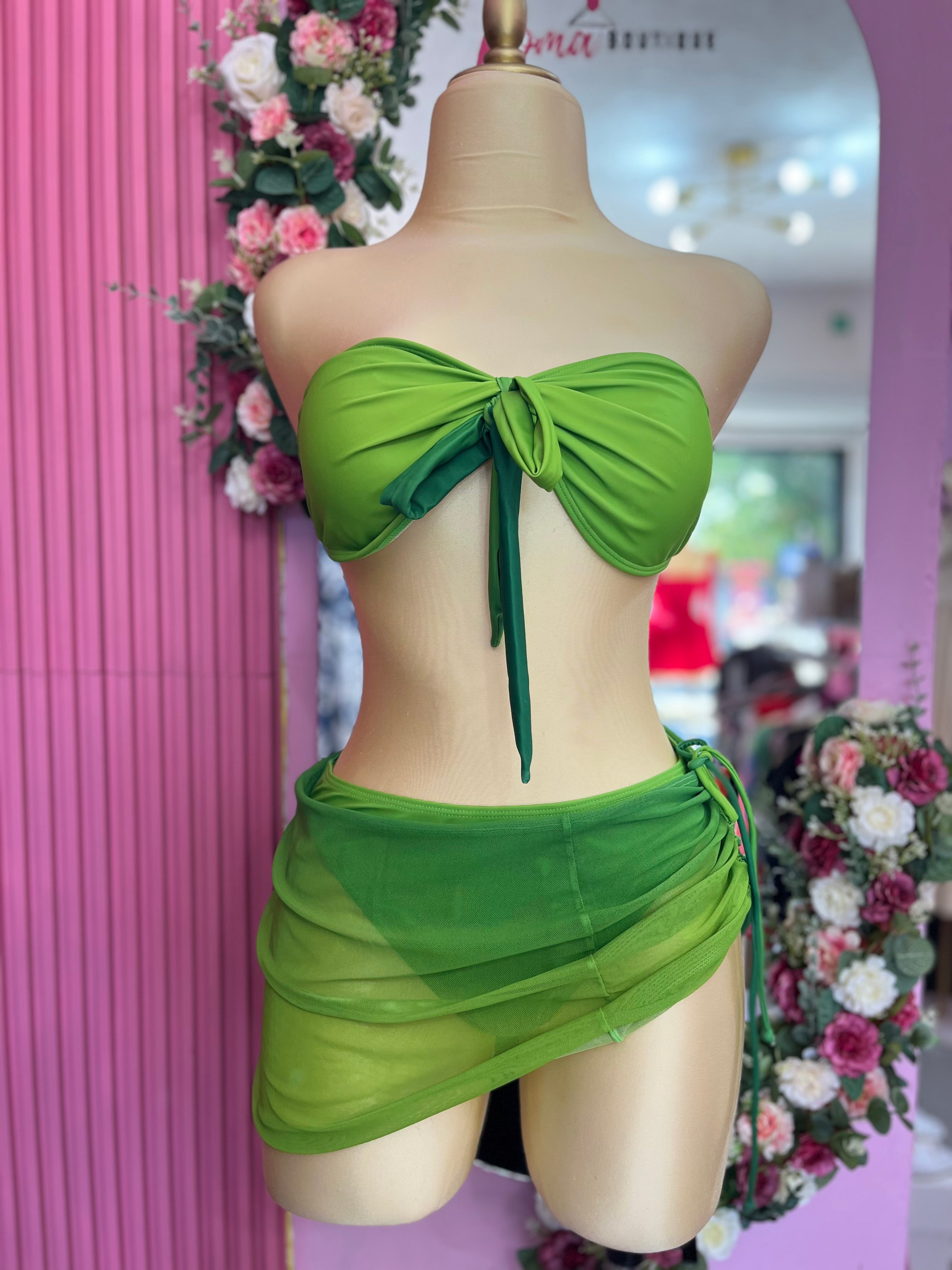 Traje de baño 3 piezas verde