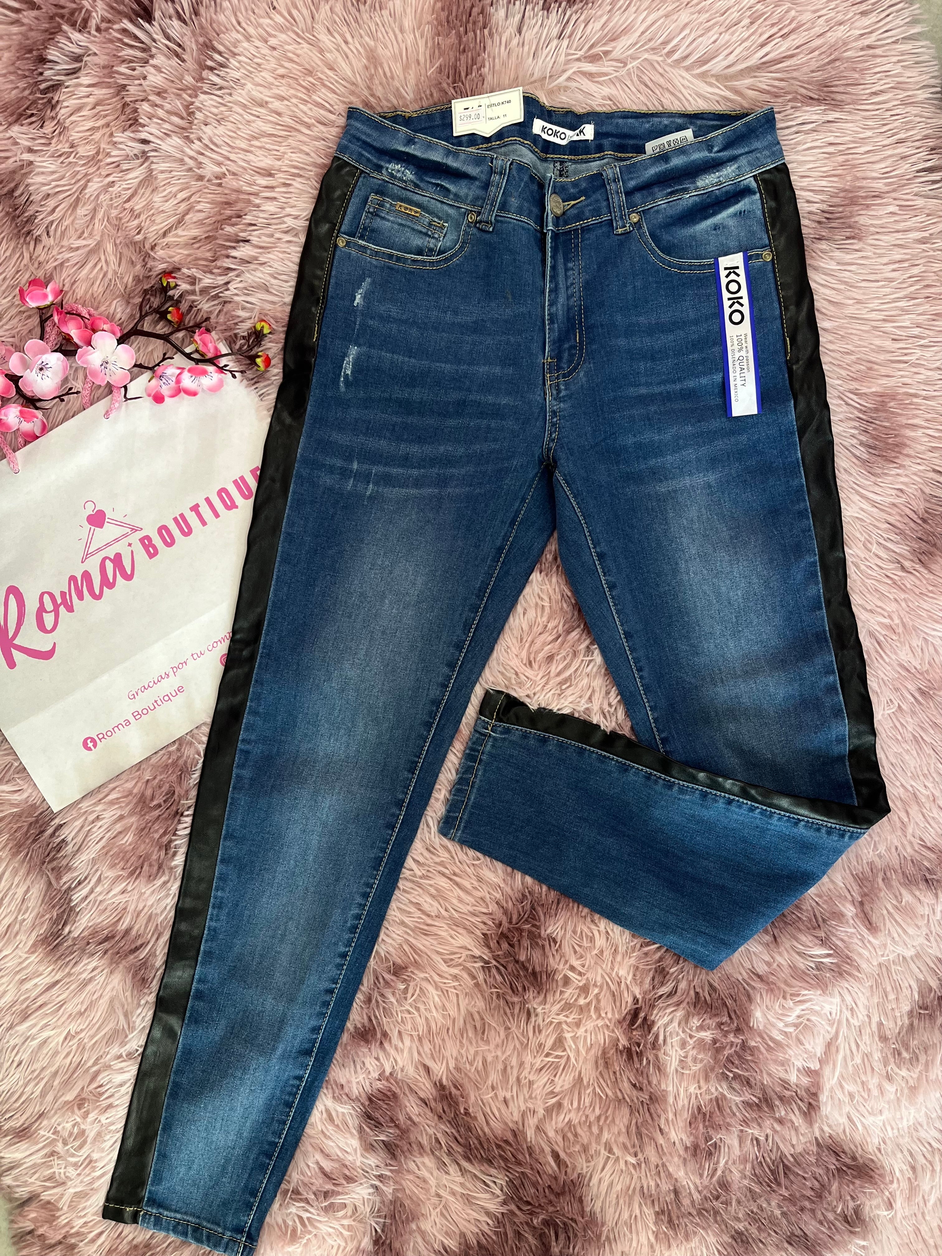 Jeans skinny con vinipiel  a los lados