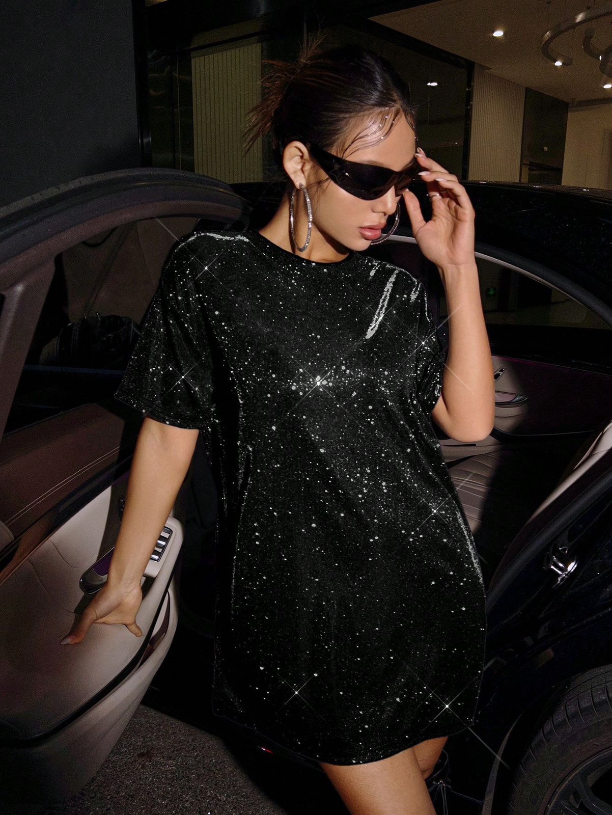 Vestido blusón con brillos